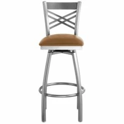 Lancaster Table & Seating Clear Coat Finish Cross Back Swivel Bar Stool With 2 1/2" Light Brown Vinyl Padded Seat -Lancaster Table & Seating Shop 1867069