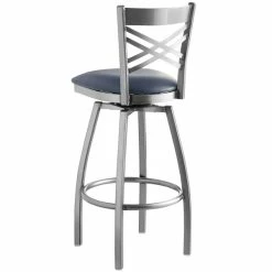 Lancaster Table & Seating Clear Coat Finish Cross Back Swivel Bar Stool With 2 1/2" Navy Vinyl Padded Seat -Lancaster Table & Seating Shop 1867076