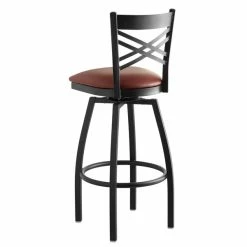 Lancaster Table & Seating Black Finish Cross Back Swivel Bar Stool With 2 1/2" Burgundy Vinyl Padded Seat -Lancaster Table & Seating Shop 1867095