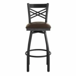 Lancaster Table & Seating Black Finish Cross Back Swivel Bar Stool With 2 1/2" Dark Brown Vinyl Padded Seat -Lancaster Table & Seating Shop 1867097