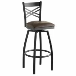 Lancaster Table & Seating Black Finish Cross Back Swivel Bar Stool With 2 1/2" Dark Brown Vinyl Padded Seat -Lancaster Table & Seating Shop 1867099