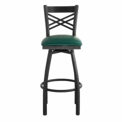 Lancaster Table & Seating Black Finish Cross Back Swivel Bar Stool With 2 1/2" Green Vinyl Padded Seat -Lancaster Table & Seating Shop 1867102