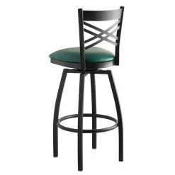 Lancaster Table & Seating Black Finish Cross Back Swivel Bar Stool With 2 1/2" Green Vinyl Padded Seat -Lancaster Table & Seating Shop 1867103
