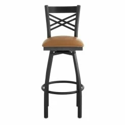 Lancaster Table & Seating Black Finish Cross Back Swivel Bar Stool With 2 1/2" Light Brown Vinyl Padded Seat -Lancaster Table & Seating Shop 1867105