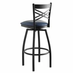 Lancaster Table & Seating Black Finish Cross Back Swivel Bar Stool With 2 1/2" Navy Vinyl Padded Seat 6 Lancaster Table & Seating Black Finish Cross Back Swivel Bar Stool With 2 1/2" Navy Vinyl Padded Seat -Lancaster Table & Seating Shop 1867109