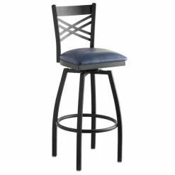 Lancaster Table & Seating Black Finish Cross Back Swivel Bar Stool With 2 1/2" Navy Vinyl Padded Seat 5 Lancaster Table & Seating Black Finish Cross Back Swivel Bar Stool With 2 1/2" Navy Vinyl Padded Seat -Lancaster Table & Seating Shop 1867110