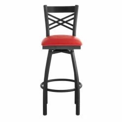 Lancaster Table & Seating Black Finish Cross Back Swivel Bar Stool With 2 1/2" Red Vinyl Padded Seat -Lancaster Table & Seating Shop 1867111
