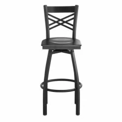 Lancaster Table & Seating Black Finish Cross Back Swivel Bar Stool With Black Wood Seat -Lancaster Table & Seating Shop 1867114