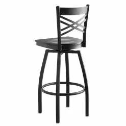 Lancaster Table & Seating Black Finish Cross Back Swivel Bar Stool With Black Wood Seat -Lancaster Table & Seating Shop 1867115