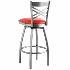 Lancaster Table & Seating Clear Coat Finish Cross Back Swivel Bar Stool With 2 1/2" Red Vinyl Padded Seat 6 Lancaster Table & Seating Clear Coat Finish Cross Back Swivel Bar Stool With 2 1/2" Red Vinyl Padded Seat -Lancaster Table & Seating Shop 1867176