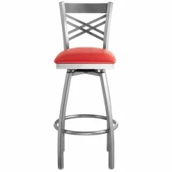 Lancaster Table & Seating Clear Coat Finish Cross Back Swivel Bar Stool With 2 1/2" Red Vinyl Padded Seat 7 Lancaster Table & Seating Clear Coat Finish Cross Back Swivel Bar Stool With 2 1/2" Red Vinyl Padded Seat -Lancaster Table & Seating Shop 1867177