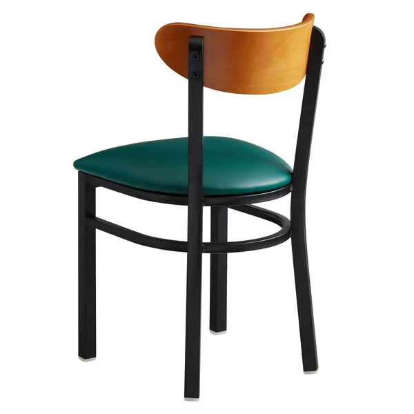 LT&S Boomerang Series Lancaster Table & Seating Boomerang Black Finish Chair With 2 1/2" Green Vinyl Padded Seat And Cherry Wood Back 3 LT&S Boomerang Series Lancaster Table & Seating Boomerang Black Finish Chair With 2 1/2" Green Vinyl Padded Seat And Cherry Wood Back - Image 3