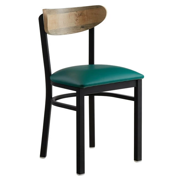 LT&S Boomerang Series Lancaster Table & Seating Boomerang Black Finish Chair With 2 1/2" Green Vinyl Padded Seat And Driftwood Back 2 LT&S Boomerang Series Lancaster Table & Seating Boomerang Black Finish Chair With 2 1/2" Green Vinyl Padded Seat And Driftwood Back - Image 2