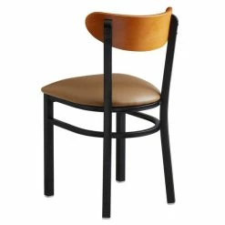 LT&S Boomerang Series Lancaster Table & Seating Boomerang Black Finish Chair With 2 1/2" Light Brown Vinyl Padded Seat And Cherry Wood Back -Lancaster Table & Seating Shop 1870038
