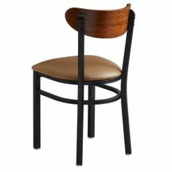 LT&S Boomerang Series Lancaster Table & Seating Boomerang Black Finish Chair With 2 1/2" Light Brown Vinyl Padded Seat And Antique Walnut Wood Back -Lancaster Table & Seating Shop 1870044