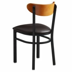 LT&S Boomerang Series Lancaster Table & Seating Boomerang Black Finish Chair With 2 1/2" Dark Brown Vinyl Padded Seat And Cherry Wood Back -Lancaster Table & Seating Shop 1870063