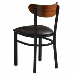 LT&S Boomerang Series Lancaster Table & Seating Boomerang Black Finish Chair With 2 1/2" Dark Brown Vinyl Padded Seat And Antique Walnut Wood Back -Lancaster Table & Seating Shop 1870069