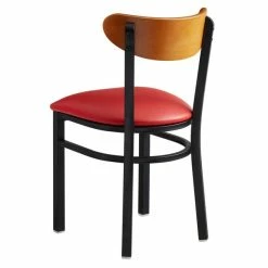 LT&S Boomerang Series Lancaster Table & Seating Boomerang Black Finish Chair With 2 1/2" Red Vinyl Padded Seat And Cherry Wood Back -Lancaster Table & Seating Shop 1870072