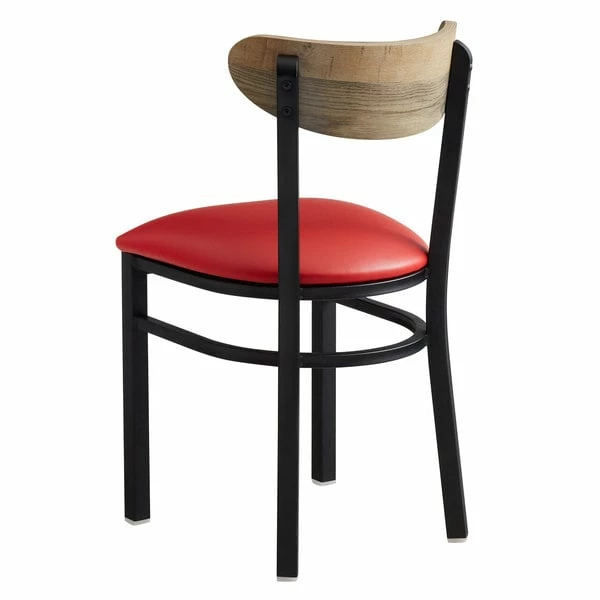LT&S Boomerang Series Lancaster Table & Seating Boomerang Black Finish Chair With 2 1/2" Red Vinyl Padded Seat And Driftwood Back 3 LT&S Boomerang Series Lancaster Table & Seating Boomerang Black Finish Chair With 2 1/2" Red Vinyl Padded Seat And Driftwood Back - Image 3