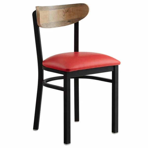 LT&S Boomerang Series Lancaster Table & Seating Boomerang Black Finish Chair With 2 1/2" Red Vinyl Padded Seat And Driftwood Back 2 LT&S Boomerang Series Lancaster Table & Seating Boomerang Black Finish Chair With 2 1/2" Red Vinyl Padded Seat And Driftwood Back - Image 2