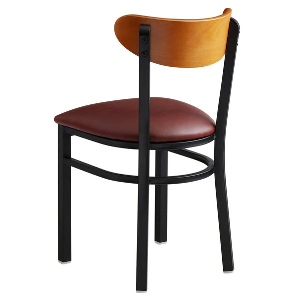 LT&S Boomerang Series Lancaster Table & Seating Boomerang Black Finish Chair With 2 1/2" Burgundy Vinyl Padded Seat And Cherry Wood Back 3 LT&S Boomerang Series Lancaster Table & Seating Boomerang Black Finish Chair With 2 1/2" Burgundy Vinyl Padded Seat And Cherry Wood Back - Image 3