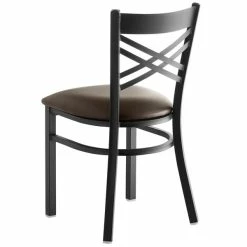 Lancaster Table & Seating Black Finish Cross Back Chair With 2 1/2" Dark Brown Vinyl Padded Seat -Lancaster Table & Seating Shop 1873551