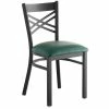 Lancaster Table & Seating Black Finish Cross Back Chair With 2 1/2" Green Vinyl Padded Seat