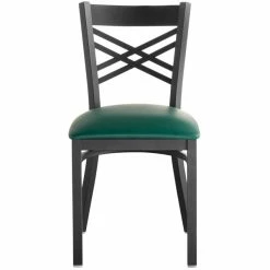 Lancaster Table & Seating Black Finish Cross Back Chair With 2 1/2" Green Vinyl Padded Seat -Lancaster Table & Seating Shop 1873573