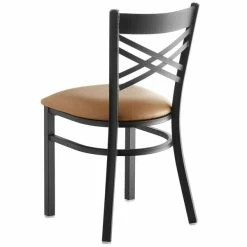 Lancaster Table & Seating Black Finish Cross Back Chair With 2 1/2" Light Brown Vinyl Padded Seat -Lancaster Table & Seating Shop 1873590