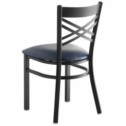 Lancaster Table & Seating Black Finish Cross Back Chair With 2 1/2" Navy Vinyl Padded Seat -Lancaster Table & Seating Shop 1873605