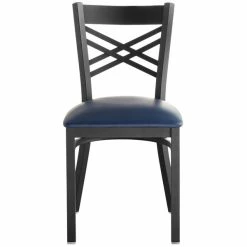 Lancaster Table & Seating Black Finish Cross Back Chair With 2 1/2" Navy Vinyl Padded Seat -Lancaster Table & Seating Shop 1873606