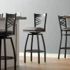 Lancaster Table & Seating Black Finish Cross Back Swivel Bar Stool With 2 1/2" Dark Brown Vinyl Padded Seat