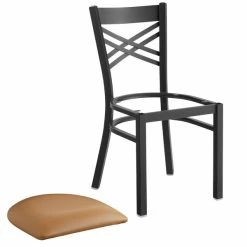 Lancaster Table & Seating Black Finish Cross Back Chair With 2 1/2" Light Brown Vinyl Padded Seat -Lancaster Table & Seating Shop 1894666