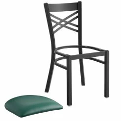 Lancaster Table & Seating Black Finish Cross Back Chair With 2 1/2" Green Vinyl Padded Seat -Lancaster Table & Seating Shop 1894667