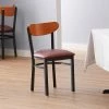 LT&S Boomerang Series Lancaster Table & Seating Boomerang Black Finish Chair With 2 1/2" Burgundy Vinyl Padded Seat And Cherry Wood Back