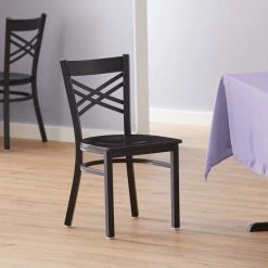 Lancaster Table & Seating Black Finish Cross Back Chair With Black Wood Seat