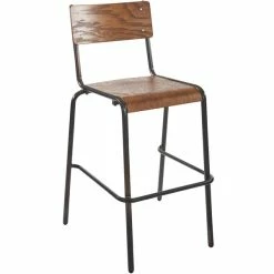 BFM Seating Nash Stackable Barstool With Distressed Steel Frame And Autumn Ash Veneer Wood Seat And Back