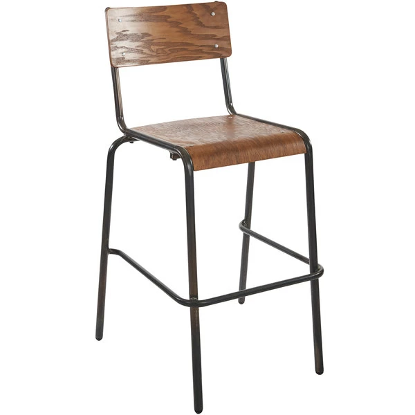 BFM Seating Nash Stackable Barstool With Distressed Steel Frame And Autumn Ash Veneer Wood Seat And Back 1 BFM Seating Nash Stackable Barstool With Distressed Steel Frame And Autumn Ash Veneer Wood Seat And Back