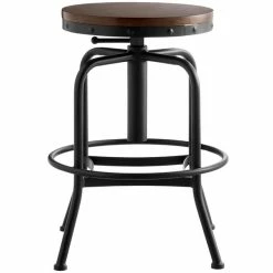 Lancaster Table & Seating Screw Top Adjustable Height Black Barstool With Antique Walnut Seat -Lancaster Table & Seating Shop 1900991