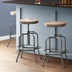 Lancaster Table & Seating Screw Top Adjustable Height Clear Coat Barstool With Driftwood Seat