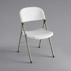Lancaster Table & Seating White Contoured Injection Molded Folding Chair With Gray Frame