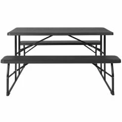 Flash Furniture RB-EBB-1470FD-GG 53 3/4" X 58 1/4" Charcoal Plastic Folding Table With 2 Benches -Lancaster Table & Seating Shop 1908058