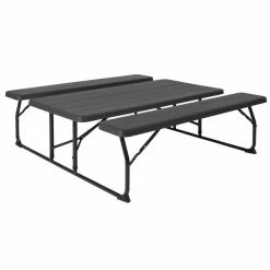 Flash Furniture RB-EBB-1470FD-GG 53 3/4" X 58 1/4" Charcoal Plastic Folding Table With 2 Benches -Lancaster Table & Seating Shop 1908059