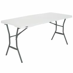 Lifetime 4534 60" X 28" White Granite Plastic Light-Duty Fold-In-Half Table -Lancaster Table & Seating Shop 1914989