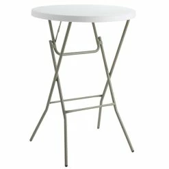Lancaster Table & Seating 32" Round Granite White Heavy-Duty Blow Molded Bar Height Plastic Folding Table