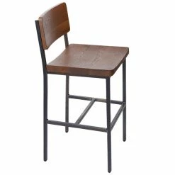 BFM Seating Memphis Distressed Rustic Clear Coated Steel Counter Height Stool With Autumn Ash Wooden Back And Seat -Lancaster Table & Seating Shop 1921574
