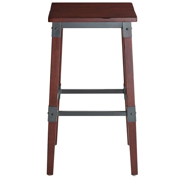 Lancaster Table & Seating Rustic Industrial Backless Bar Stool With Mahogany Finish 3 Lancaster Table & Seating Rustic Industrial Backless Bar Stool With Mahogany Finish - Image 3