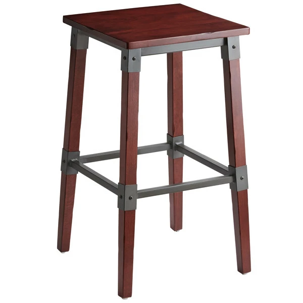 Lancaster Table & Seating Rustic Industrial Backless Bar Stool With Mahogany Finish 2 Lancaster Table & Seating Rustic Industrial Backless Bar Stool With Mahogany Finish - Image 2