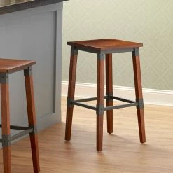Lancaster Table & Seating Rustic Industrial Backless Bar Stool With Antique Walnut Finish