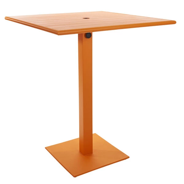 BFM Seating Beachcomber-Margate 32" Square Citrus Aluminum Bar Height Outdoor / Indoor Table With Square Base And Umbrella Hole 1 BFM Seating Beachcomber-Margate 32" Square Citrus Aluminum Bar Height Outdoor / Indoor Table With Square Base And Umbrella Hole